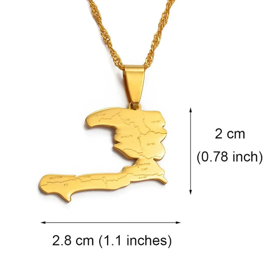 Chaîne avec pendentif carte de la République d'Haïti