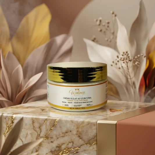 Crème visage au curcuma Walmie Beauty, soin hydratant et nourrissant pour une peau douce et éclatante.