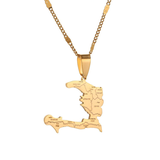 Chaîne avec pendentif carte de la République d'Haïti