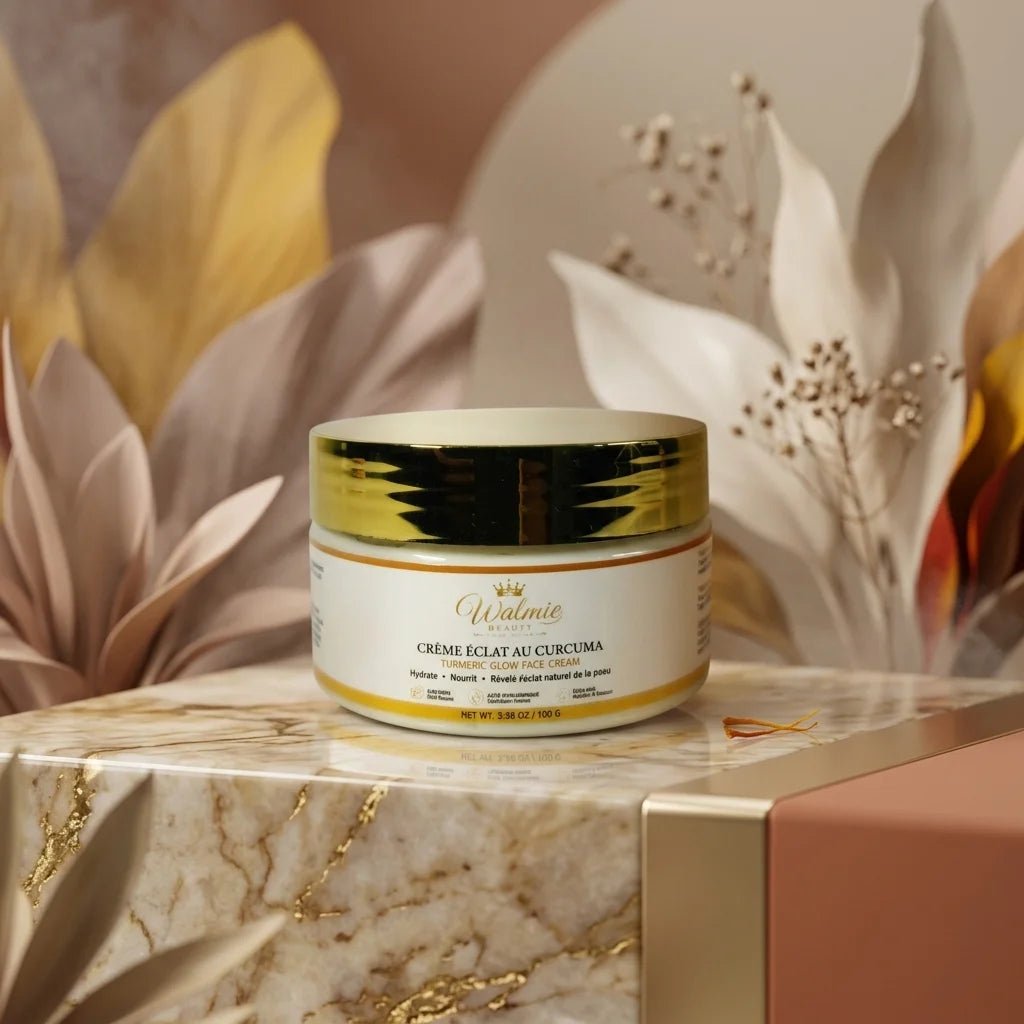 Crème visage au curcuma Walmie Beauty, soin hydratant et nourrissant pour une peau douce et éclatante.