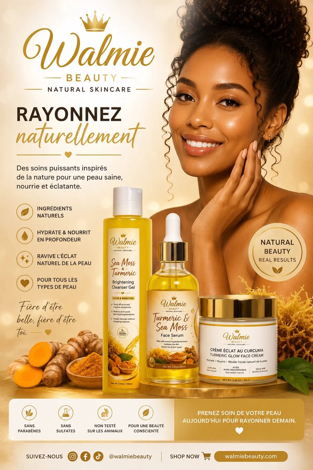 Gamme Curcuma Walmie Beauty | Nettoyant pour visage, Sérum & Crème